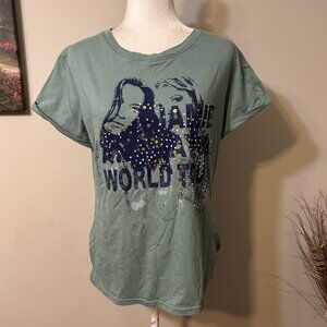 JAMIE & LAYLA World Tour Short Sleeve T-shirt Top Beaded Sequins Green Size XL